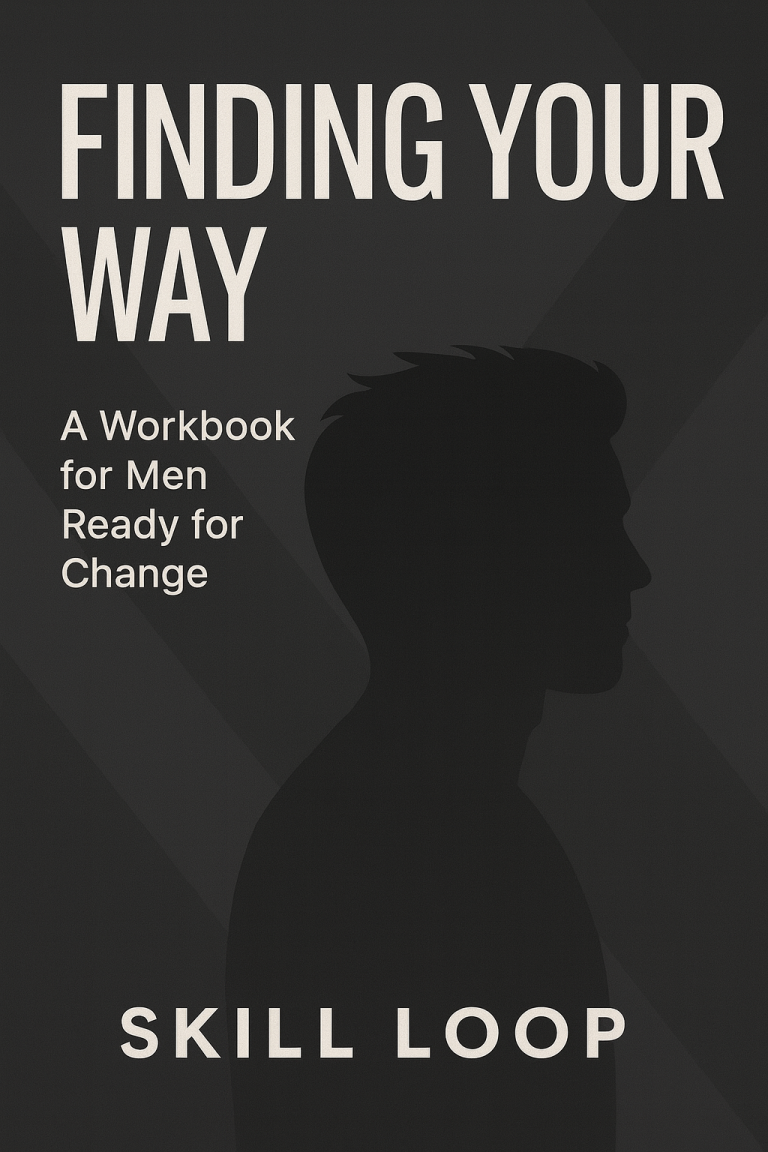 Skill Loop Collective Research Hub Silhouette of a man with the title "Finding Your Way" and subtitle about personal change.